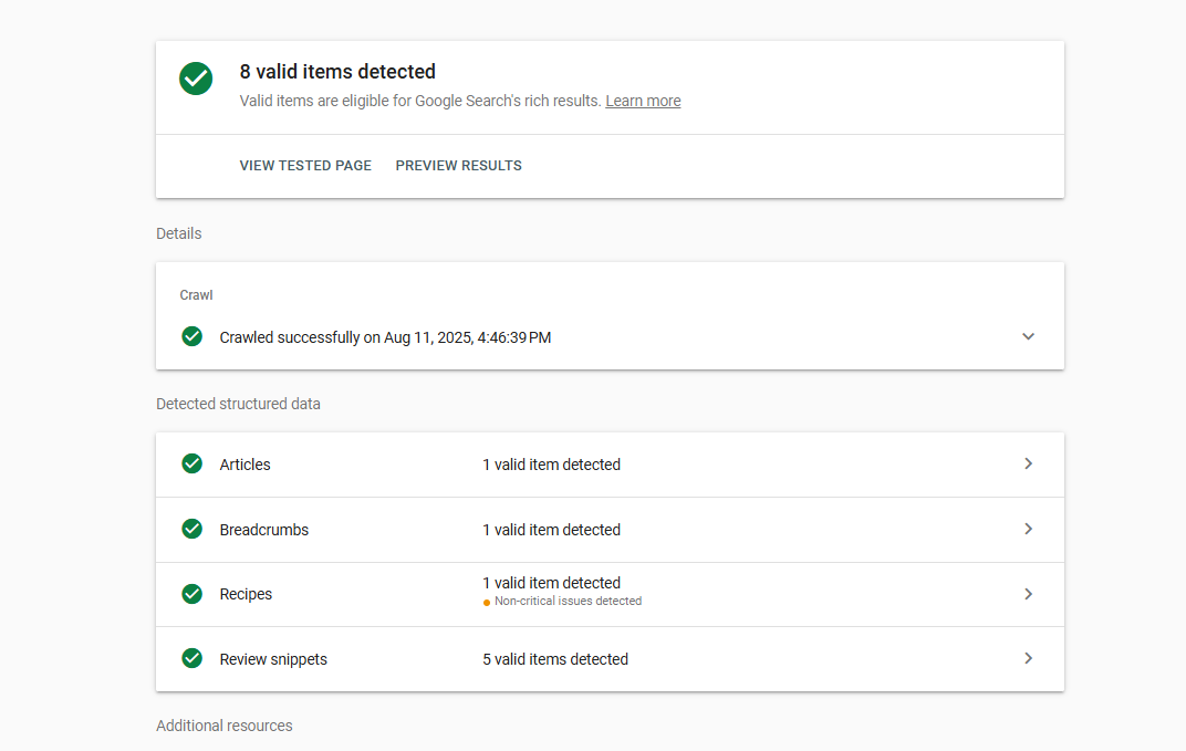 google structured data results