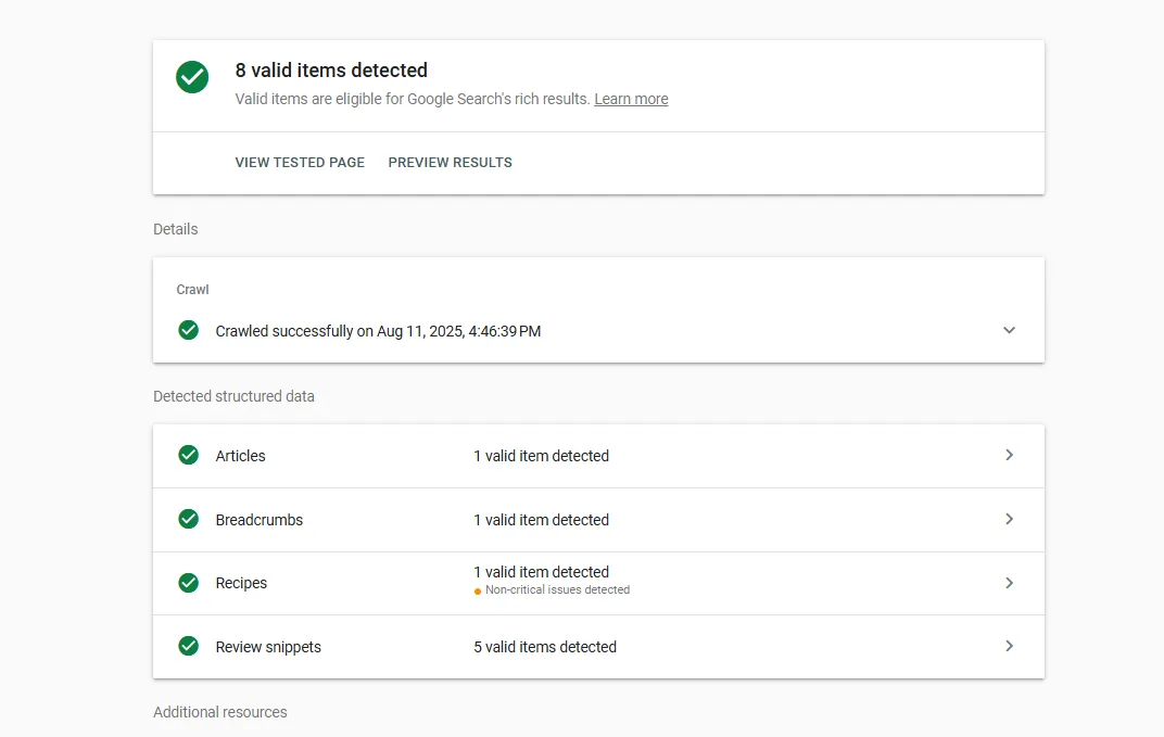 google structured data results